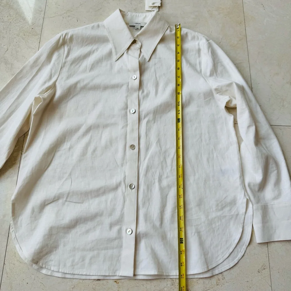 Vince Classic White linen blend Button-Up Shirt size M - Picture 13 of 16